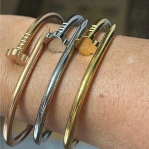 Elegant Gold, Silver, and Rose Gold Nail Bangle Set